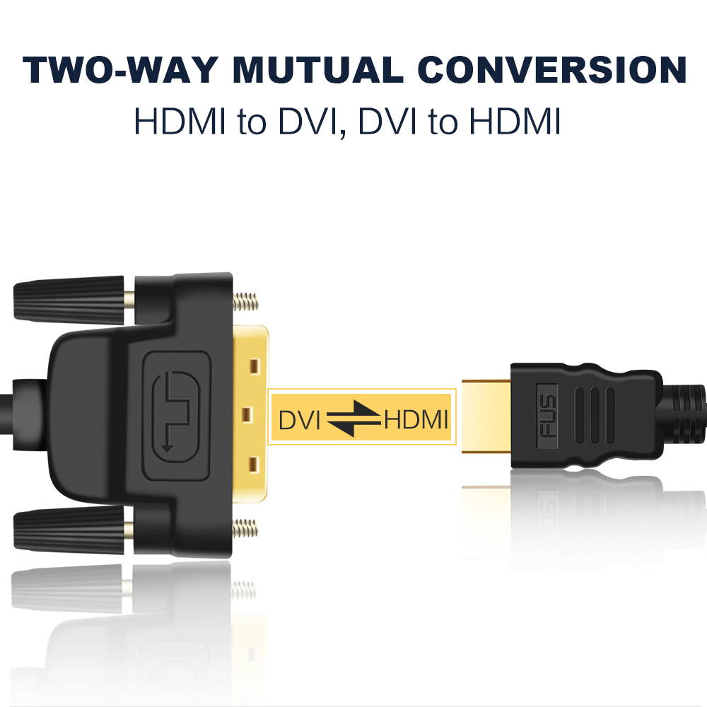 10ft/3M HDMI to DVI Cable Bi Directional DVI-D 24+1 Male to HDMI Male High Speed Adapter Cable 1080P Full HD Compatible for Raspberry Pi Roku Xbox One PS4 PS3 Graphics Card Nintendo Switch (10feet)