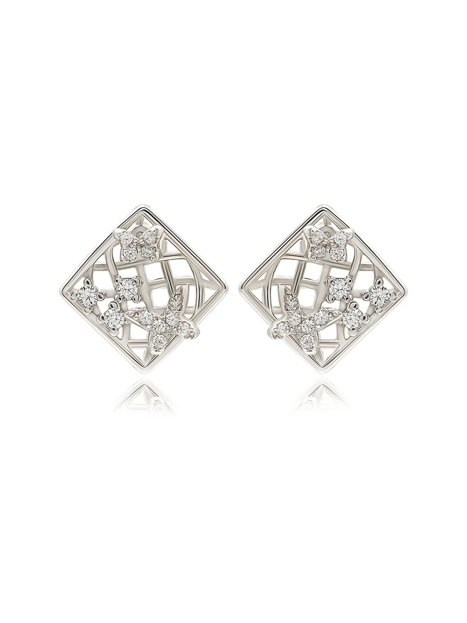 Silberry 92.5 Sterling Silver Square Jewel Stud Earrings for Women