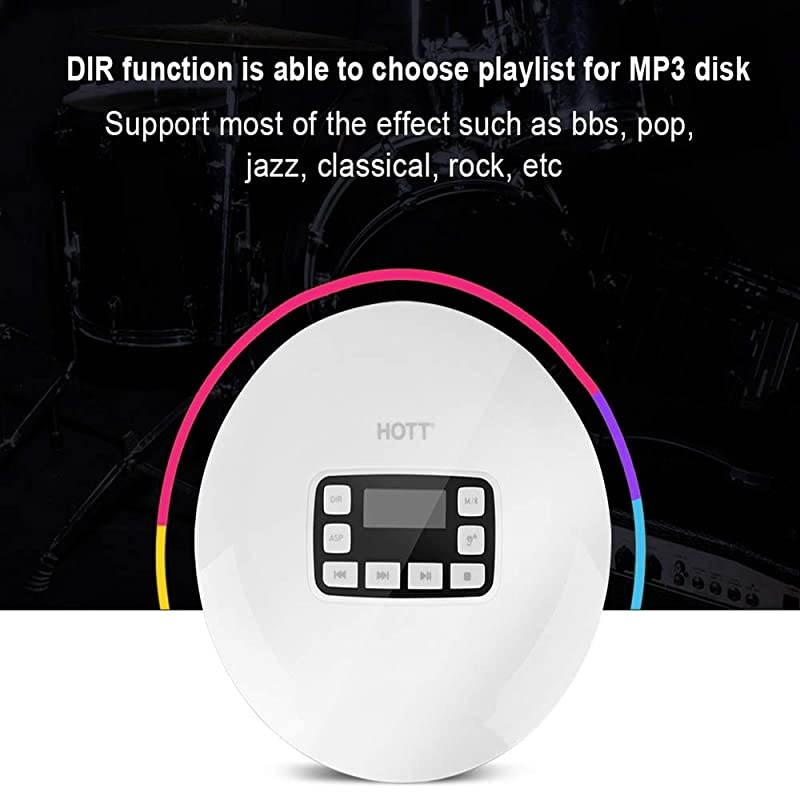 Portable CD Player HOTT Shockproof Wireless Bluetooth Personal Compact Disc Player Rechargeble HiFi Stereo CD Walkman Music Player with Earphones for Home Office SchoolWhite