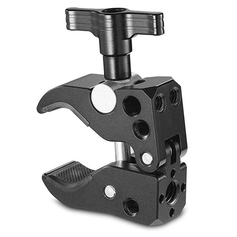 Super Clamp with 1/4&rsquo;&rsquo; Thread Holes, 3/8&rsquo;&rsquo; Locating Pin for ARRI Standard, T-Shaped Wingnut and Rubber Pads - 2220