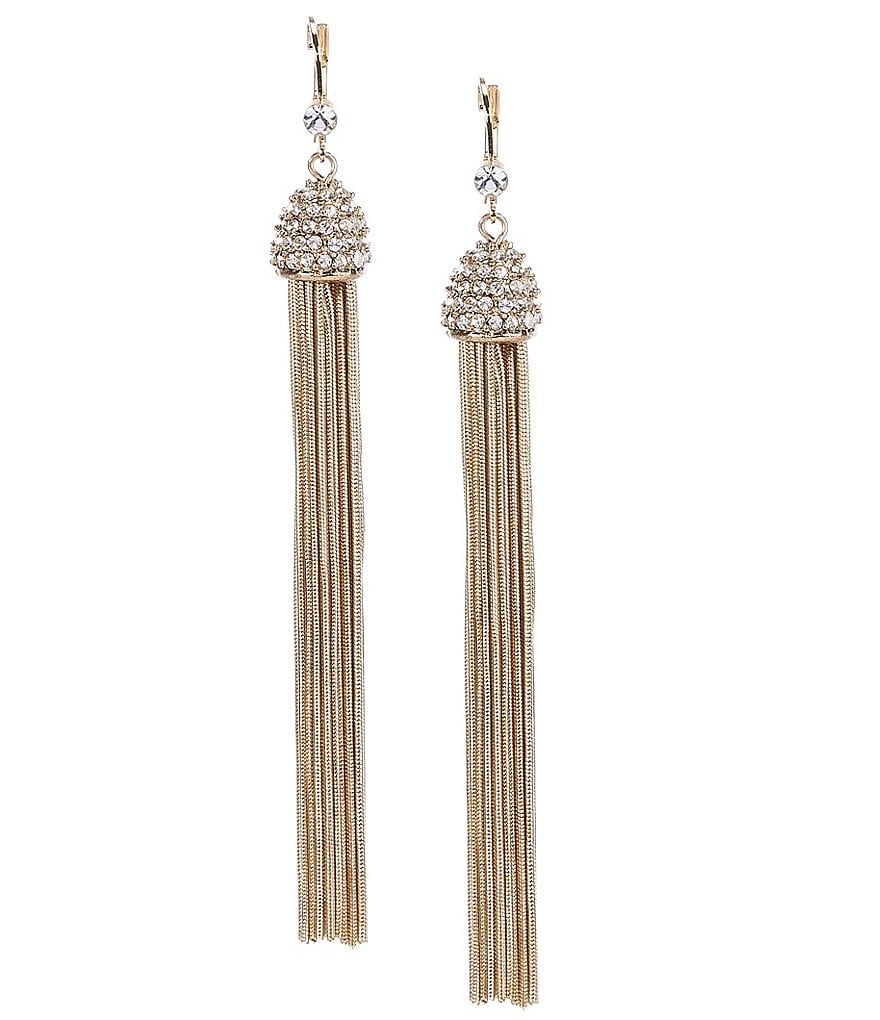 Gemma Layne Pave Chain Tassel Statement Earrings