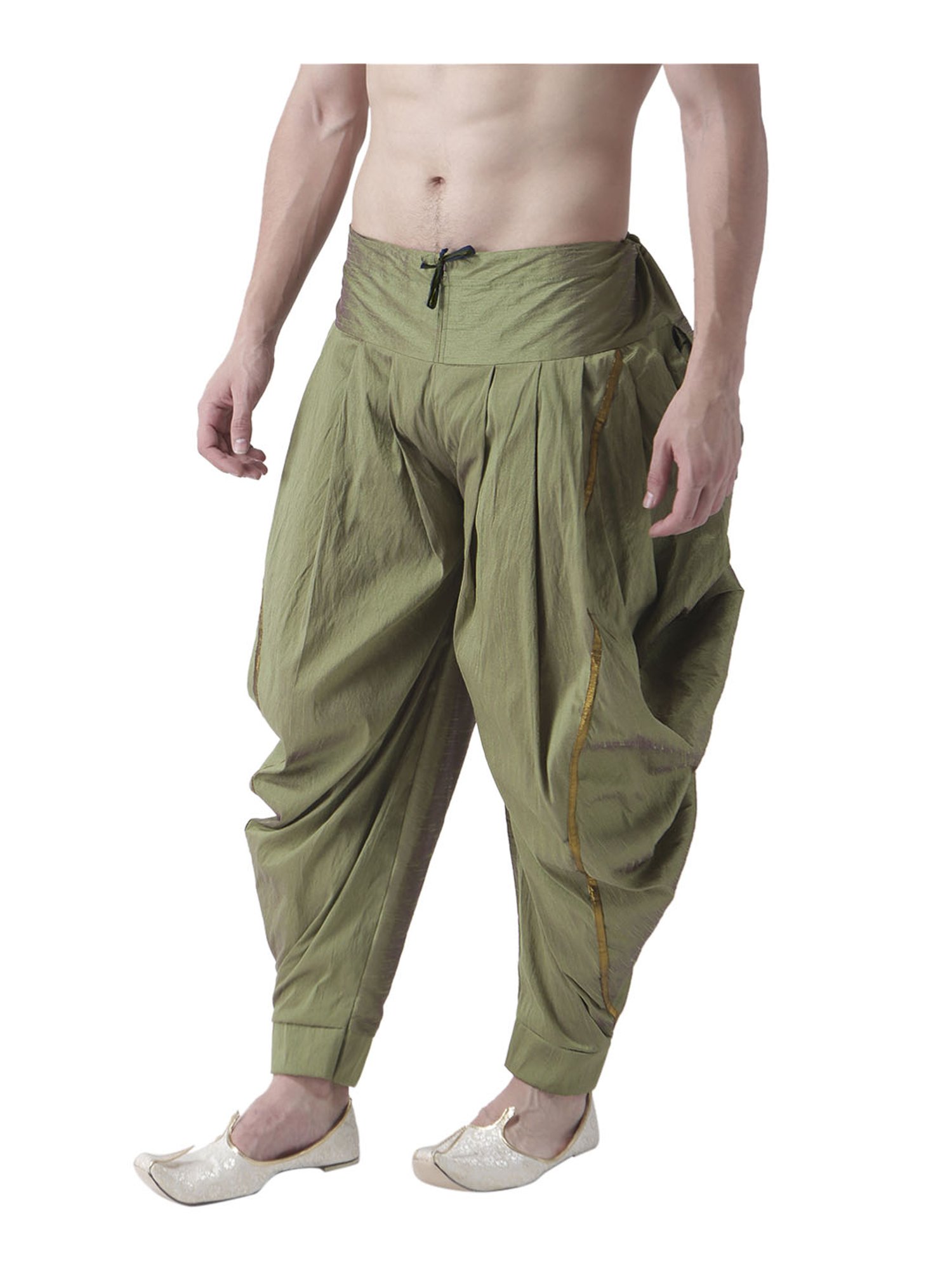 Deyann Olive Silk Regular Fit Patiala Pants