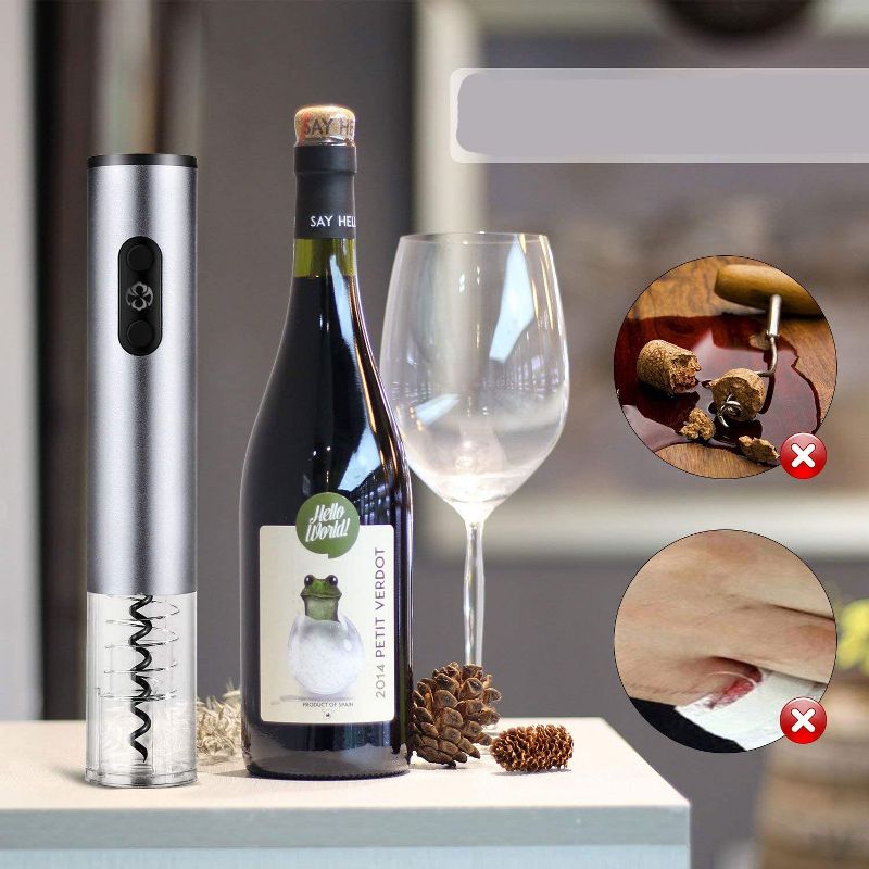 Electric Wine Bottle Opener 4 Piece Set Automatic Corkscrew Wine Opener, Includes Foil Cutter, Wine Pourer, Vacuum Pump Stopper, Battery Operated, Stainless Steel, Gift Box Set