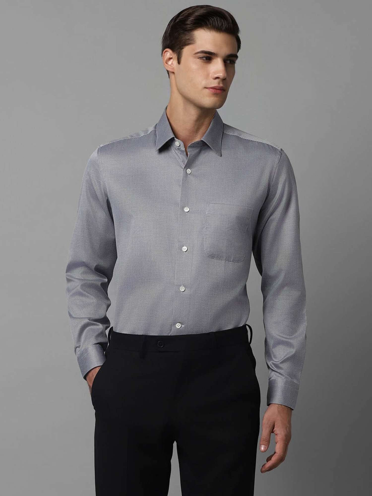 Luxure By Louis Philippe Grey Cotton Slim Fit Texture Shirt