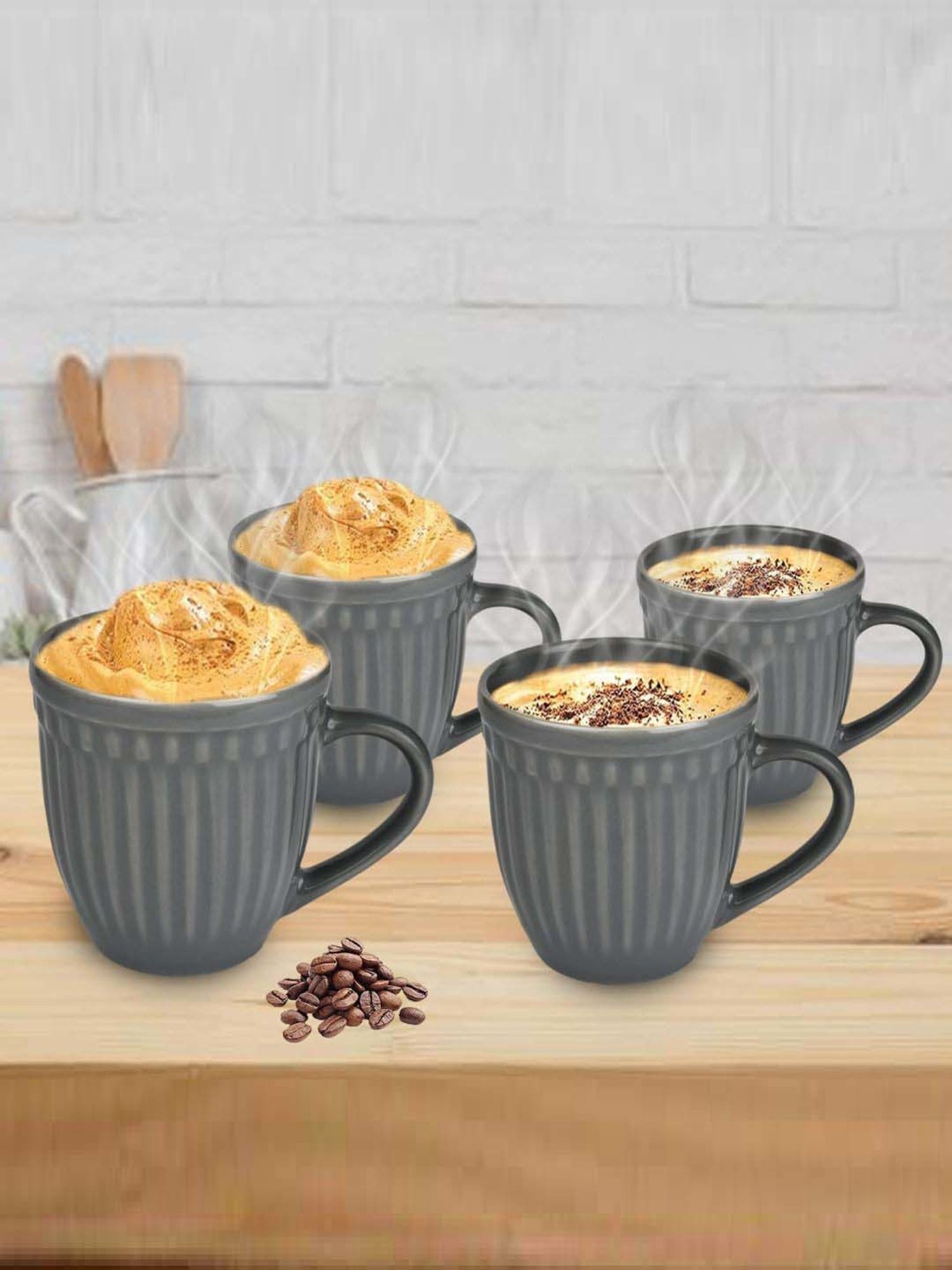 Urban Chef Grey Ceramic Handcrafted Microwave Safe Tea Cup - Set of 4