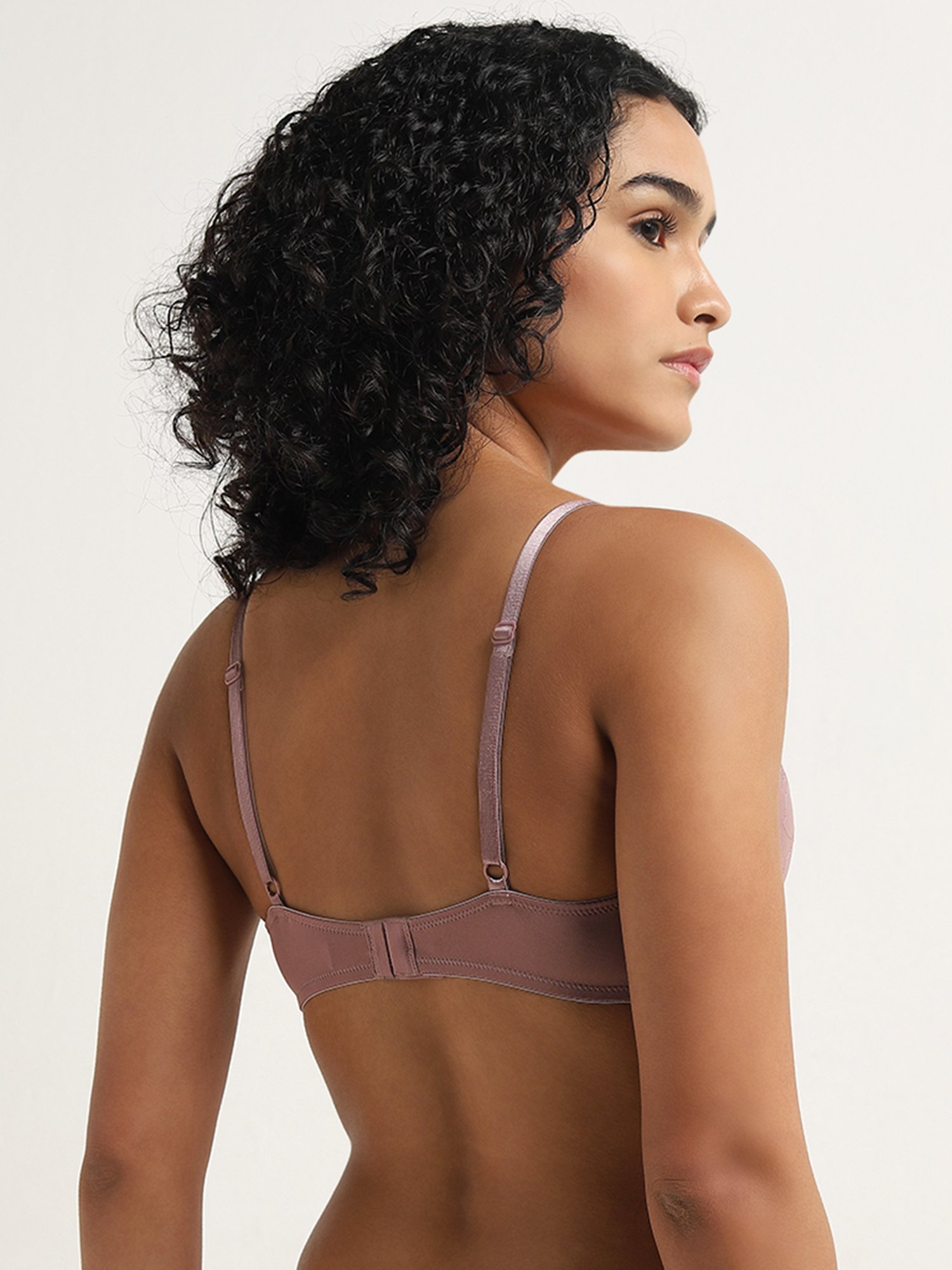 Wunderlove by Westside Mauve Floral Embroidered Plunge Wired Bra