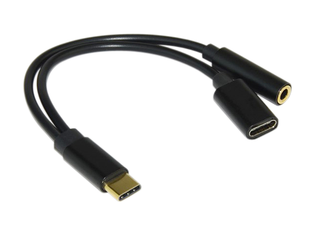 XtremPro 11169 USB Type-C Port to 3.5mm, 2 in 1, Female Audio Jack Headphone and USB-C Cable Adapter - Black