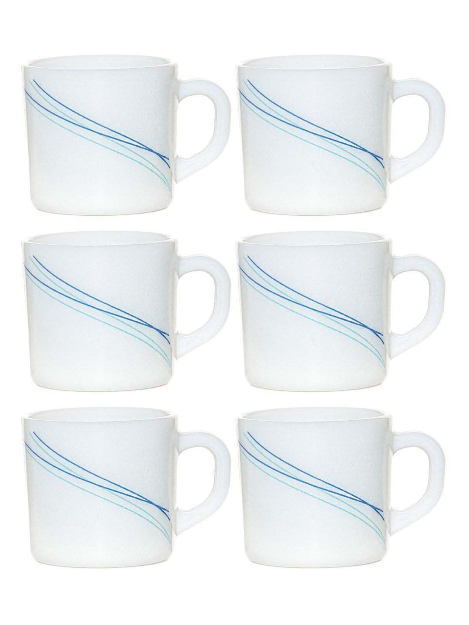 Cello White & Blue Glass Coffee Mug (0.1 L) - Set of 6