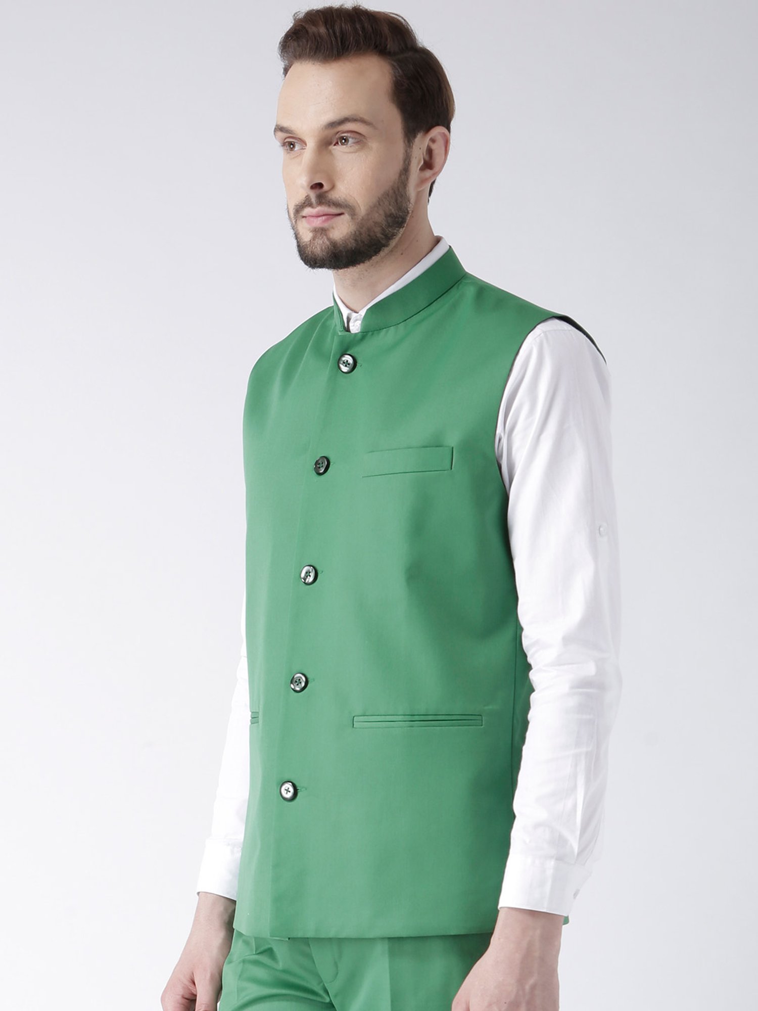 Hangup Plus Green Regular Fit Nehru Jacket