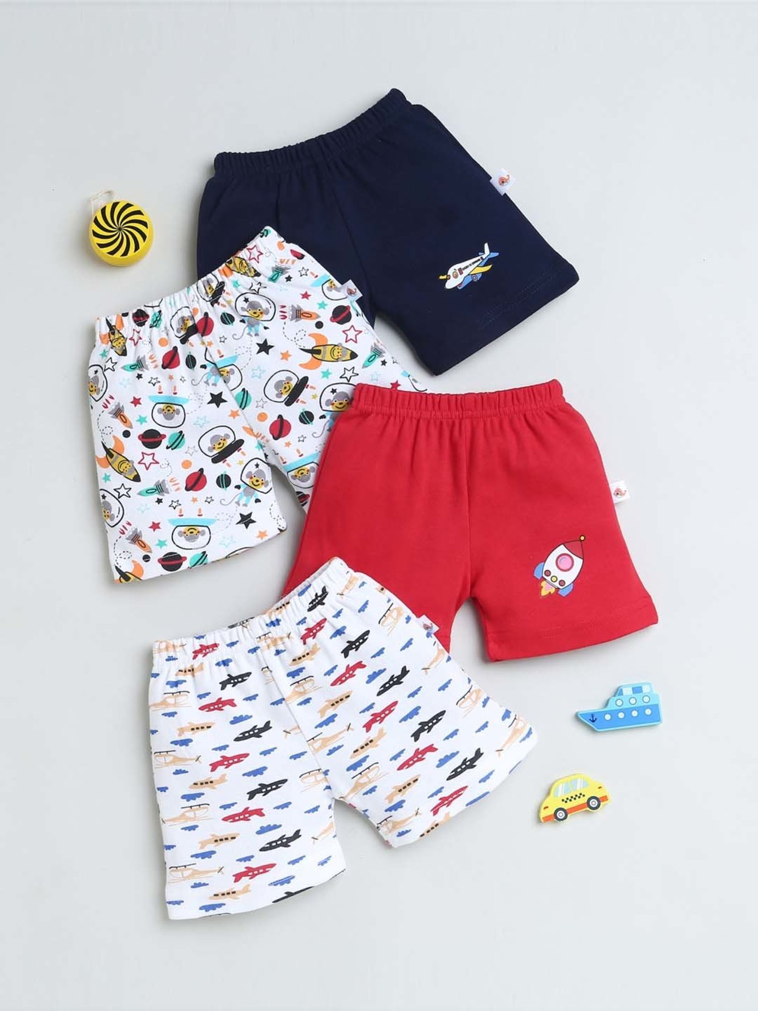 Bumzee Kids Multicolor Cotton Printed Shorts (Pack of 4)