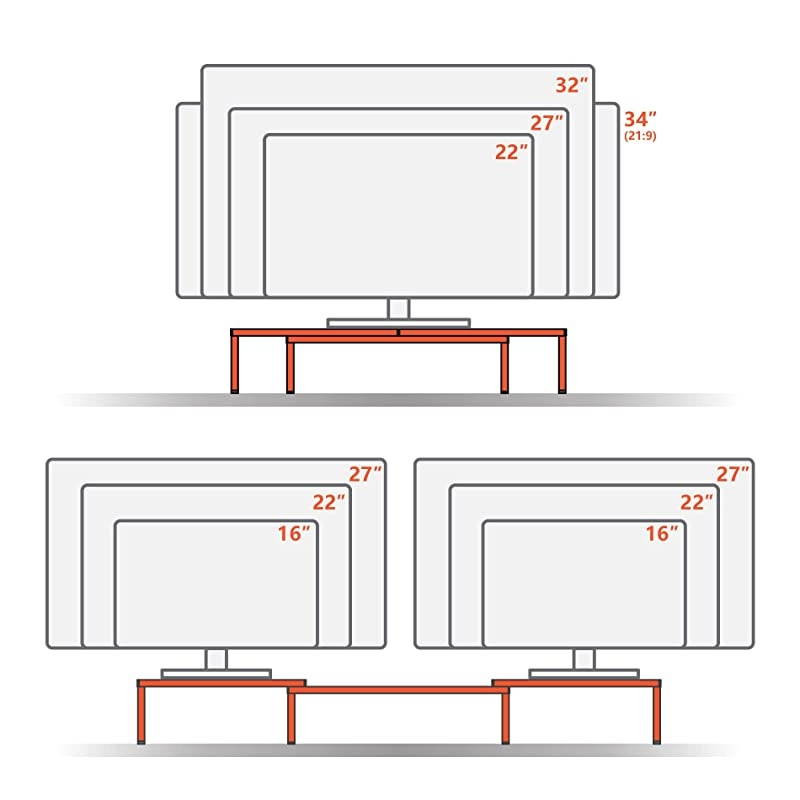 Dual Monitor Riser with Adjustable Length and Angle Desktop Stand 3 Shelf Storage OrganizerBamboo