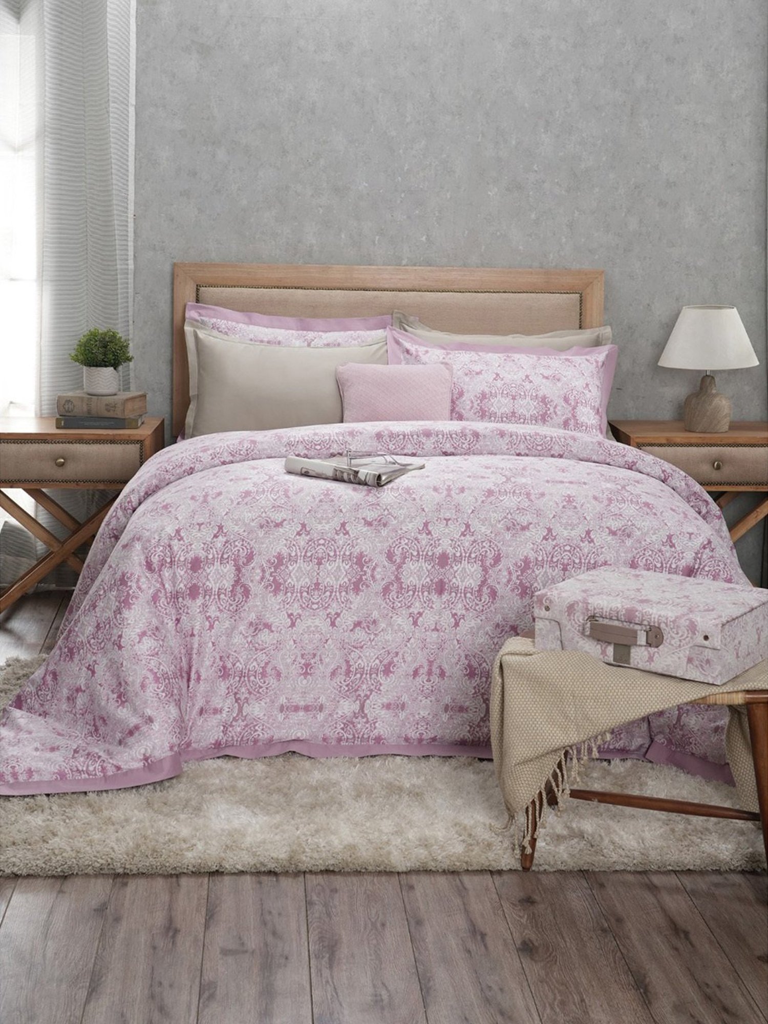 Maspar Vintage PRetro Baroque Printed Red 400 TC Cotton King Duvet Cover With 2 Pillow Case