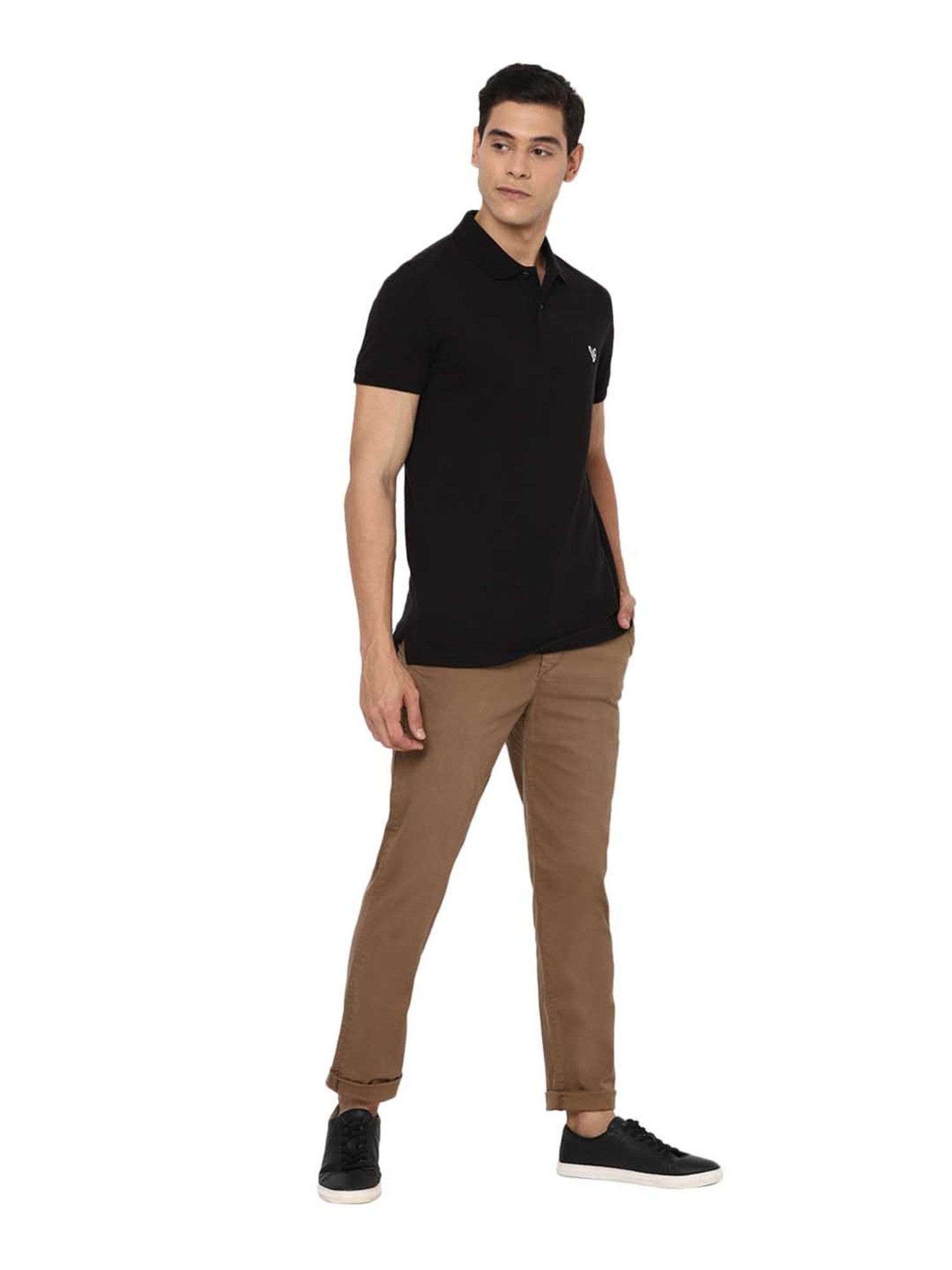 American Eagle Black Solid Polo T-Shirt