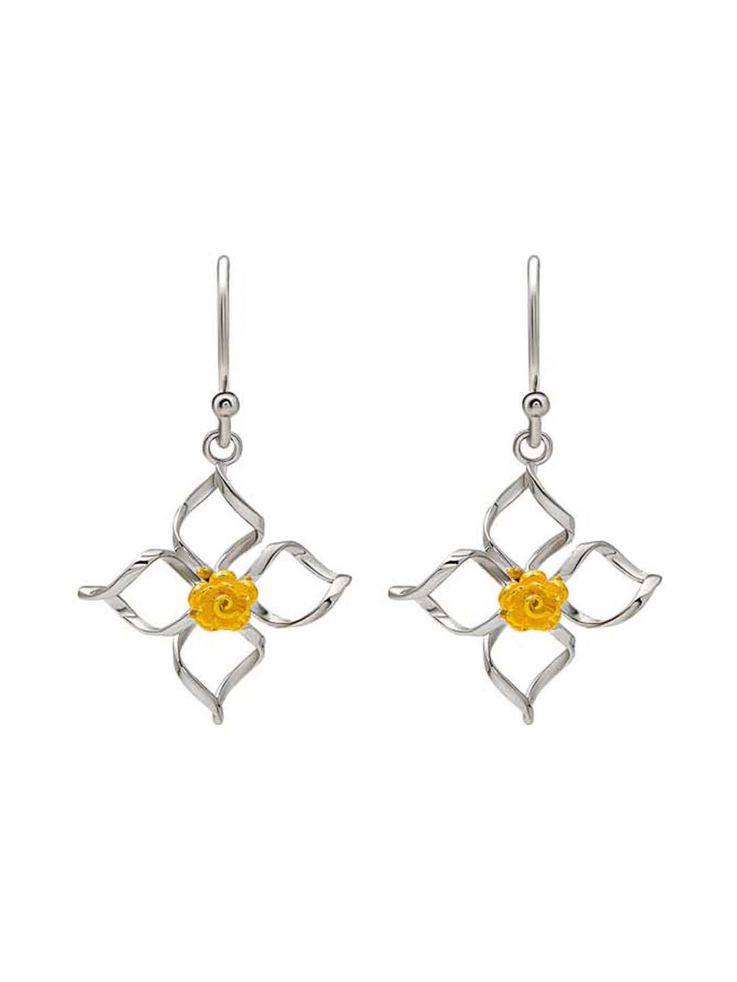 Silberry 925 Sterling Silver 18k Gold Plated Two Tone Silver Daffodil Drop Earrings for Women