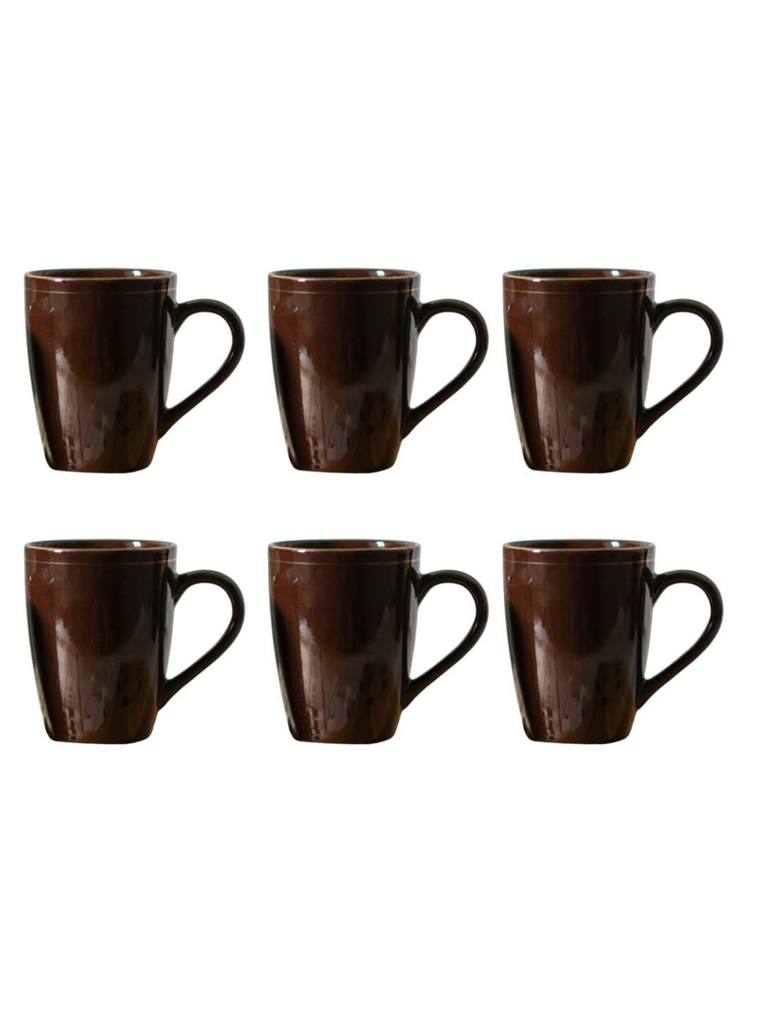 Femora Brown Ceramic Coffee Mugs (0.36 L) - Set of 6