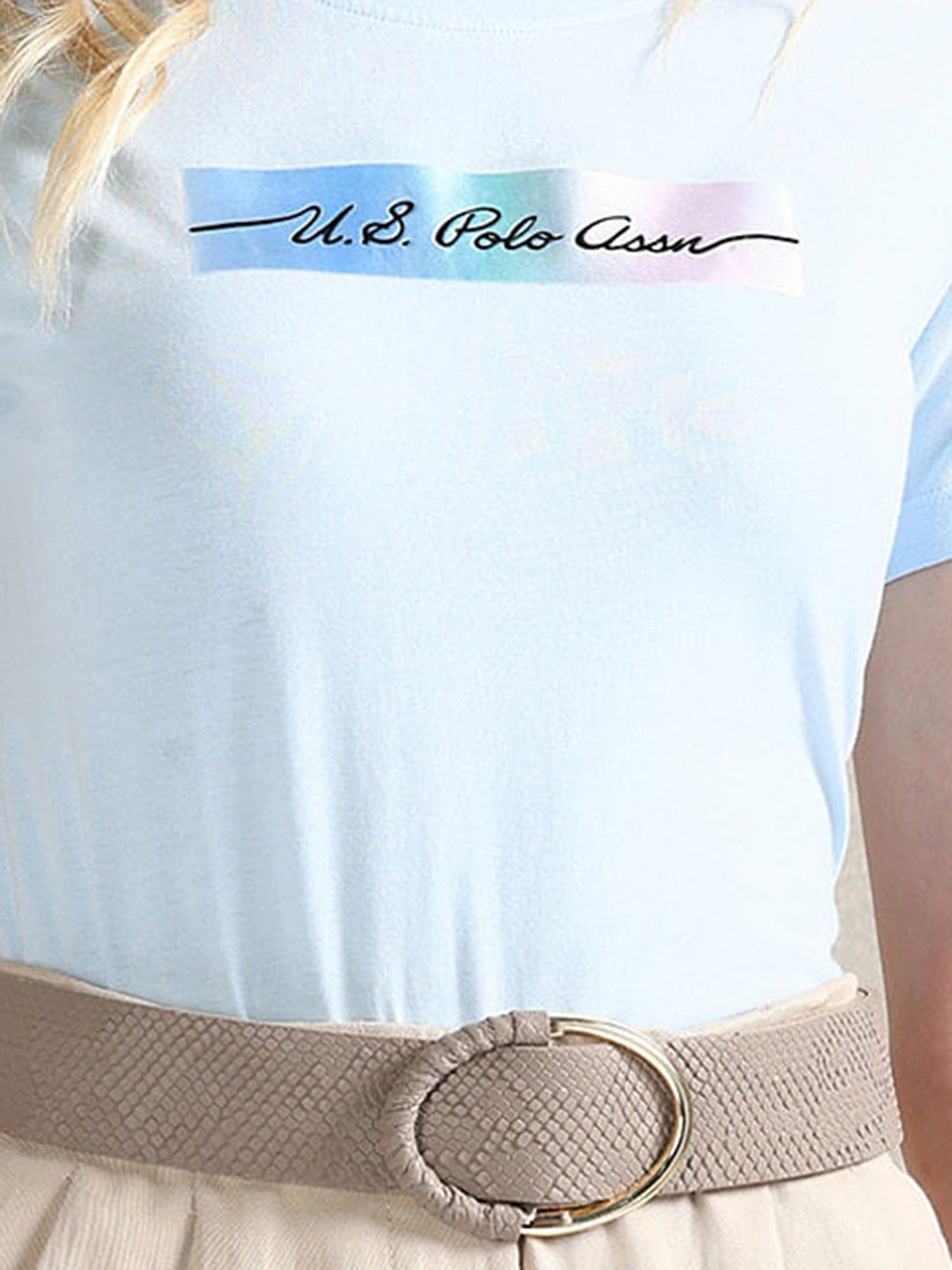 U.S. Polo Assn. Light Blue Cotton Graphic Print T-Shirt