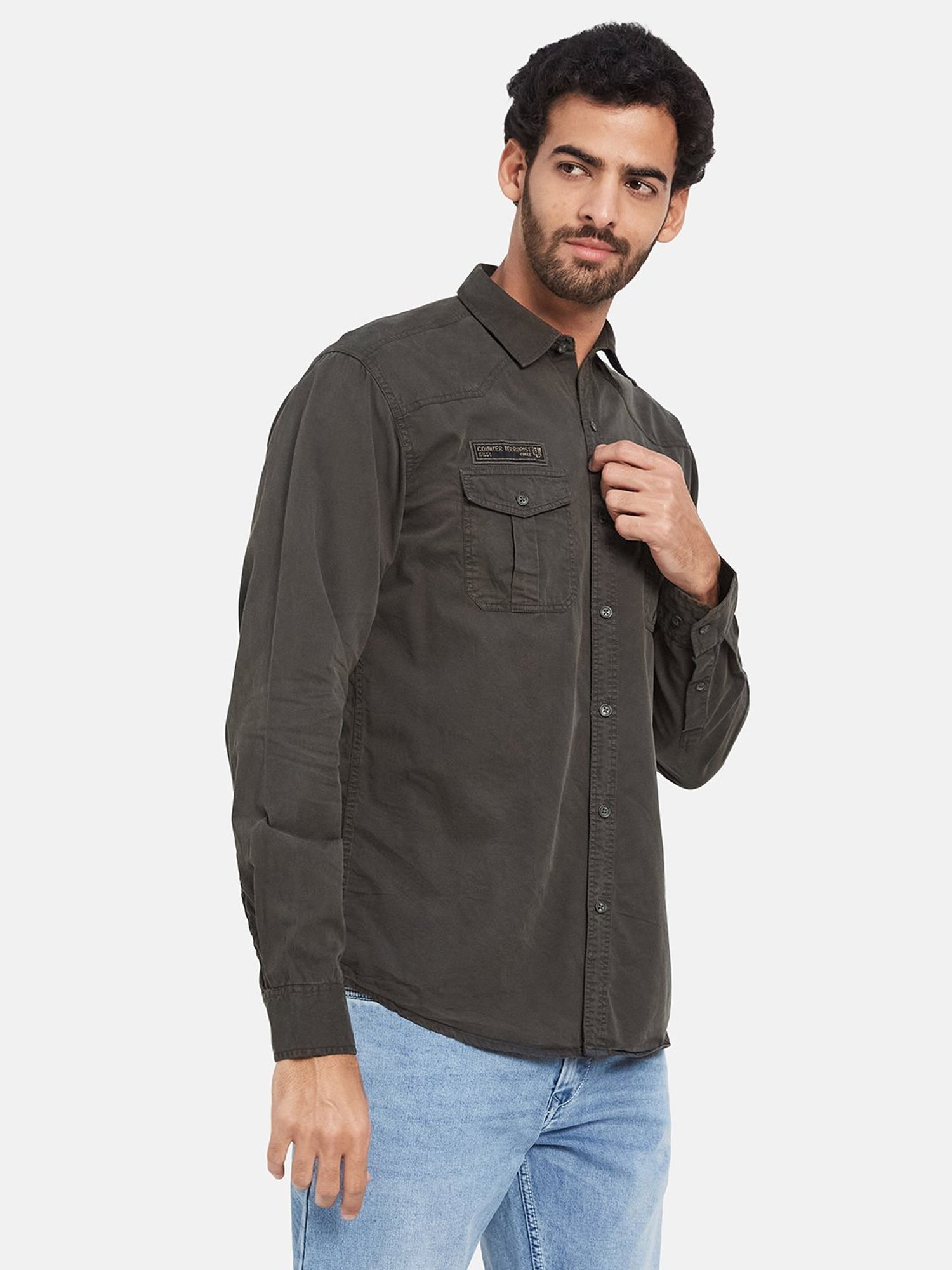 METTLE Olive Regular Fit Shirt