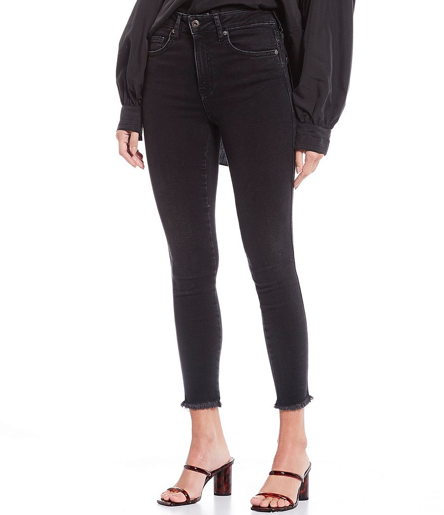 Free People Raw Hem High Rise Cotton Blend Jeans