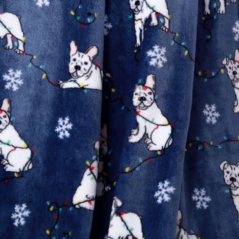 60"x80" Christmas Lights Puppy Throw Blanket Navy - Better Living