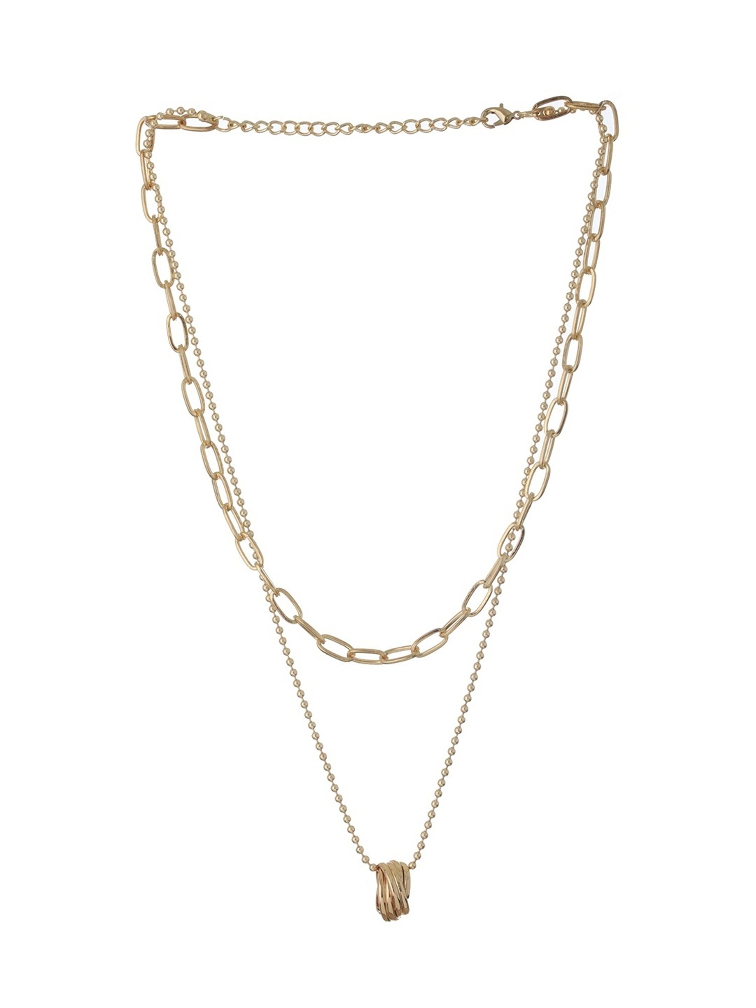 Prita by Priyaasi Dual Layered Beaded Link Ring Drop Gold-Plated Necklace