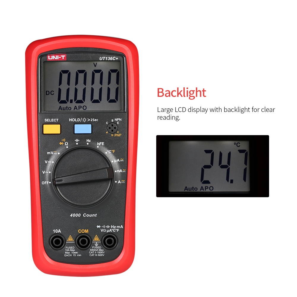 UNI-T UT136C+ LCD Digital Multimeter DC/AC Voltage Current Meter Capacitance Resistance Diode Tester Voltmeter Ammeter
