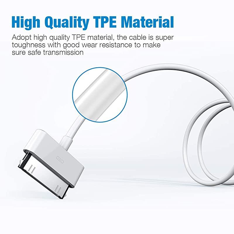 Apple Certified iPhone 4 4s 3G 3GS iPad 1 2 3 iPod Touch Nano 30 Pin Charger USB Sync Cable Charging Cord Dock Adapter Data 4 Feet White (1pcs)