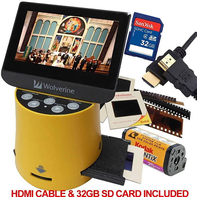 Titan 8in1 20MP High Resolution Film to Digital Converter with 43quot Screen and HDMI Output Worldwide Voltage 110V240V AC Adapter 32GB SD Card amp 6ft HDMI Cable Bundle Yellow