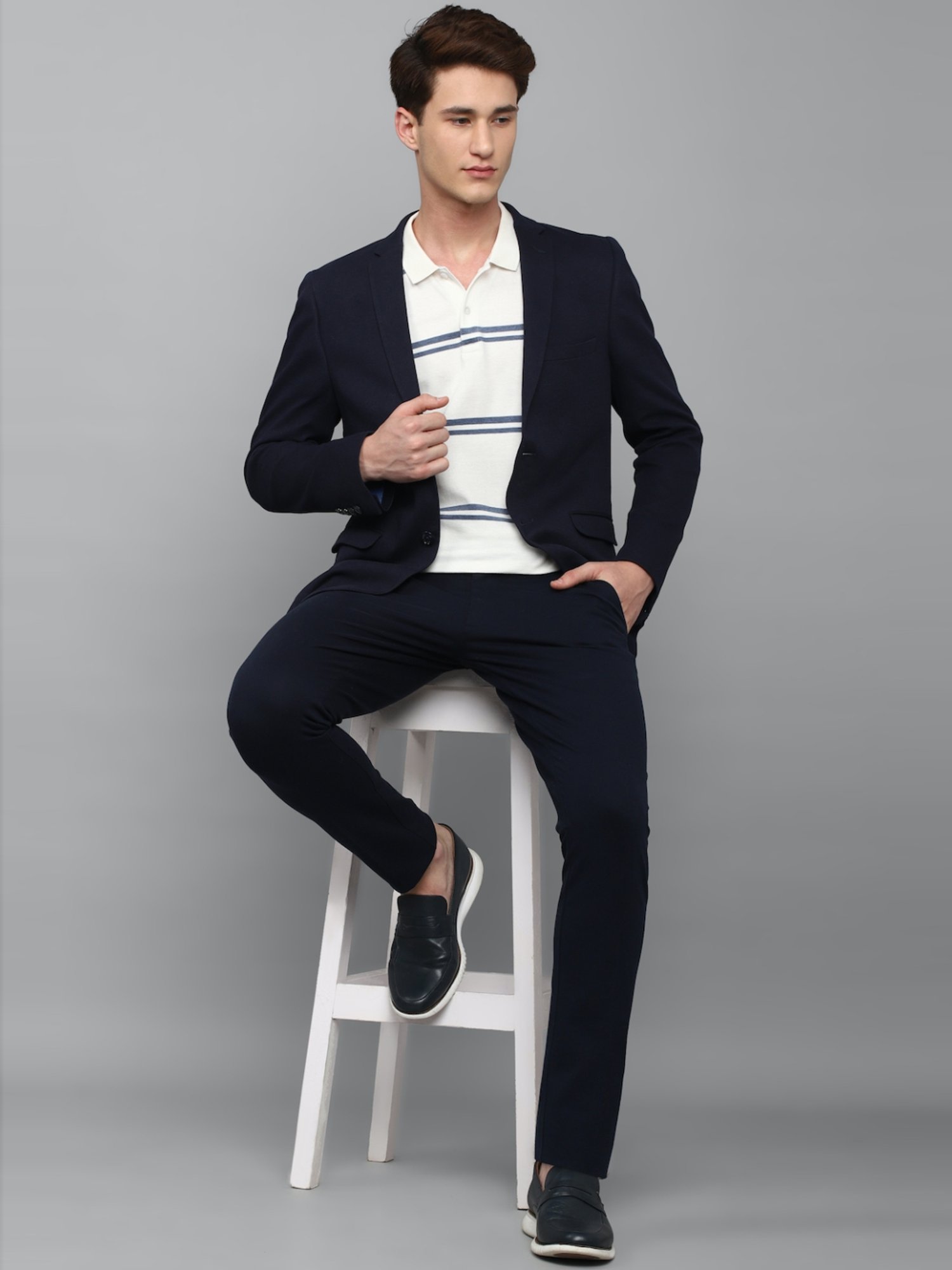 Louis Philippe Sport Navy Cotton Slim Fit Blazer