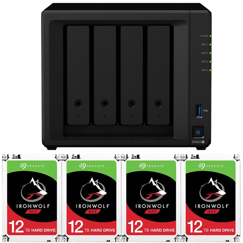 Synology DS920+ DiskStation with 4GB RAM and 48TB (4 x 12TB) of Seagate Ironwolf NAS Drives Fully Assembled and Tested By CustomTechSales