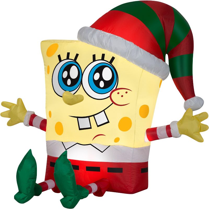 Gemmy Christmas Airblown Inflatable SpongeBob in Holiday Outfit Nickelodeon , 2.5 ft Tall, yellow