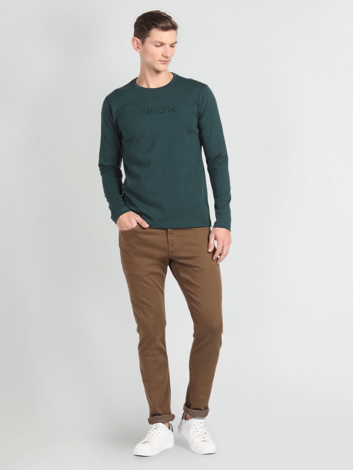 Arrow Newyork Green Cotton Regular Fit Printed T-Shirt