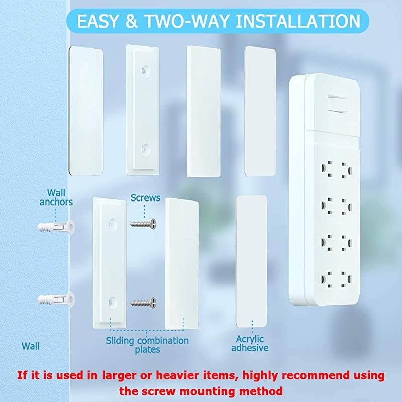 Pack Small Power Strip Holder Surge Protector Wall Mount Self Adhesive Cable Management System for Computer Desk Organize TV Wall Kitchen Entertainment System Home or Office