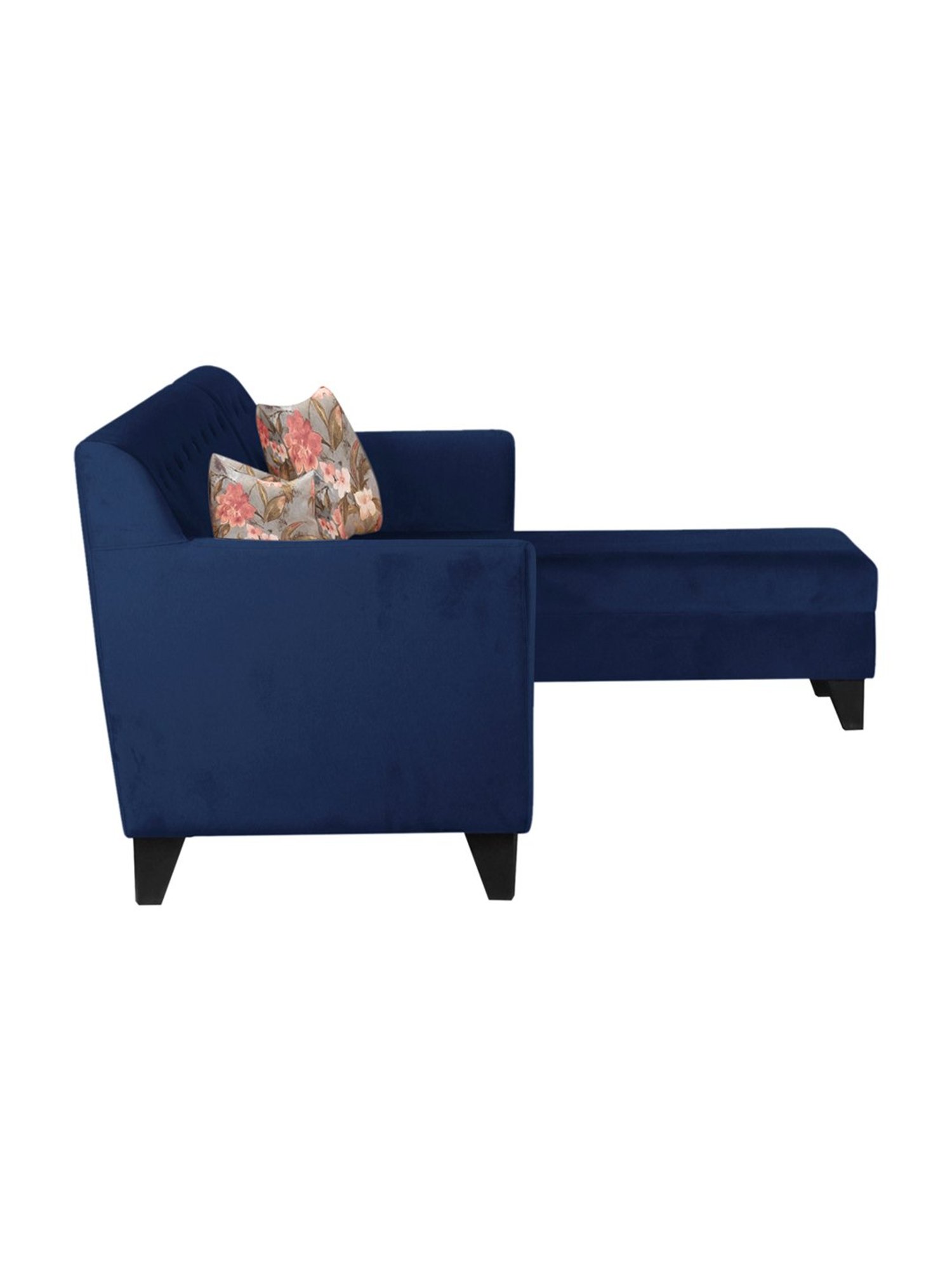 Trevi Blue Velvet & Neem Wood 5 Seater RHS Sectional Sofa