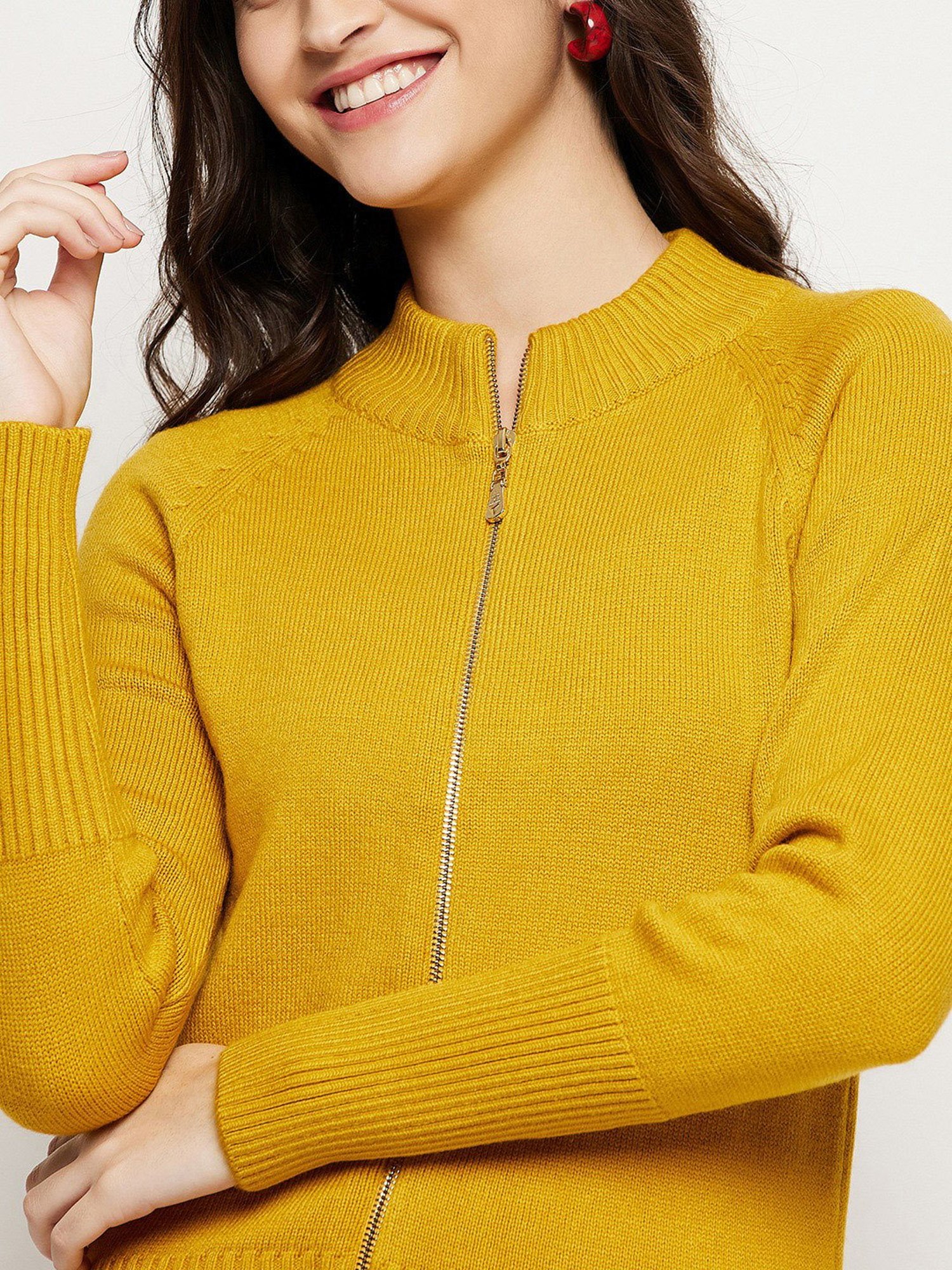 MADAME Mustard Regular Fit Sweater