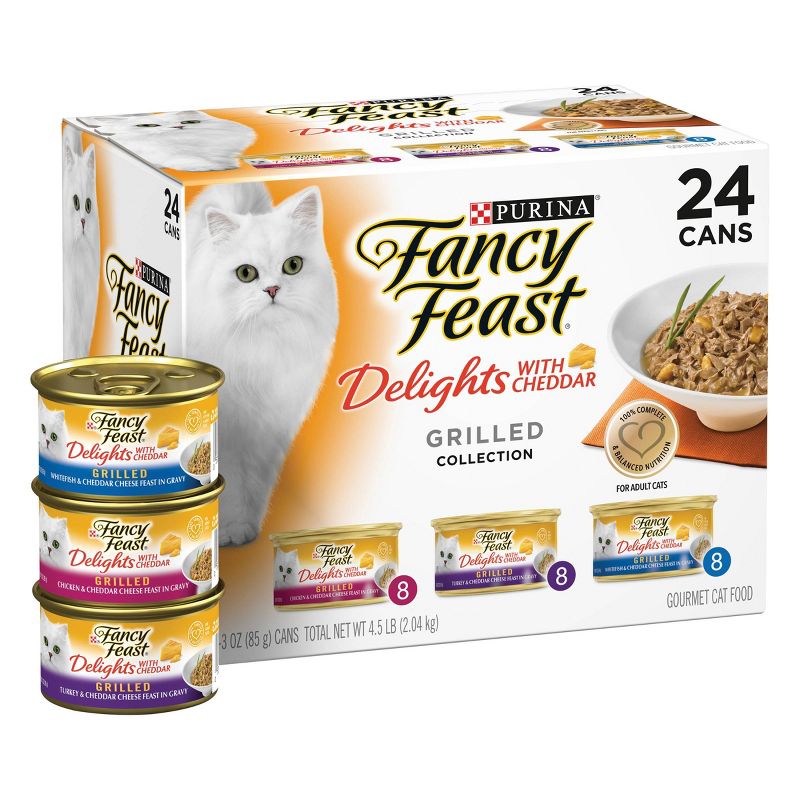 Purina Fancy Feast Delights with Cheddar Grilled Collection Gourmet Wet Cat Food - 3oz/24ct Variety Pack