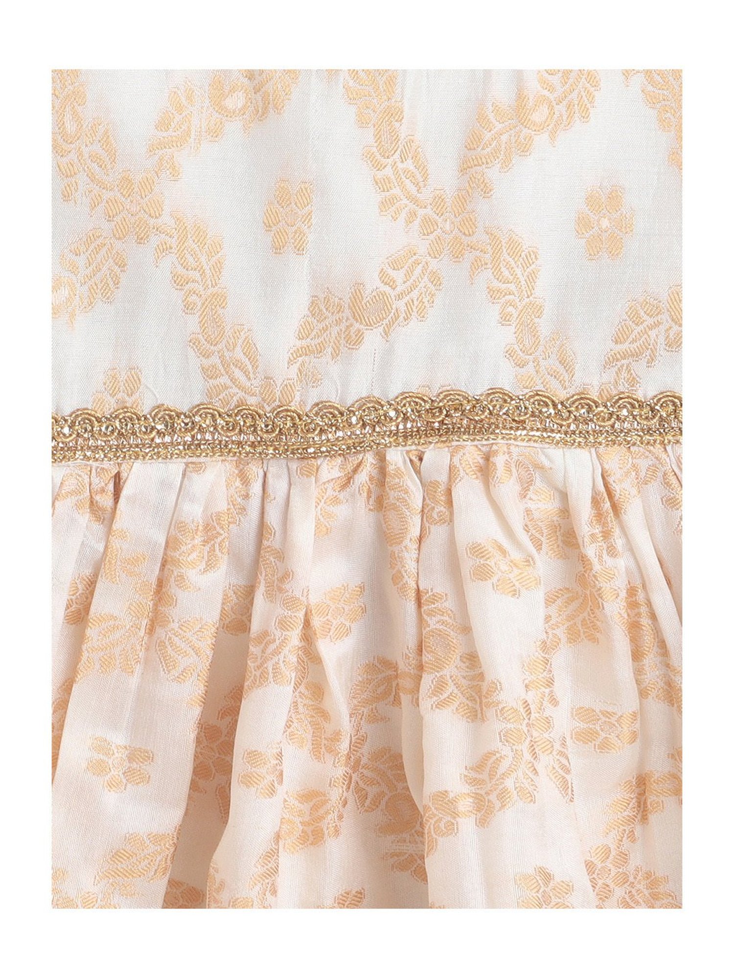 Many Frocks Kids Cream Self Design Dress