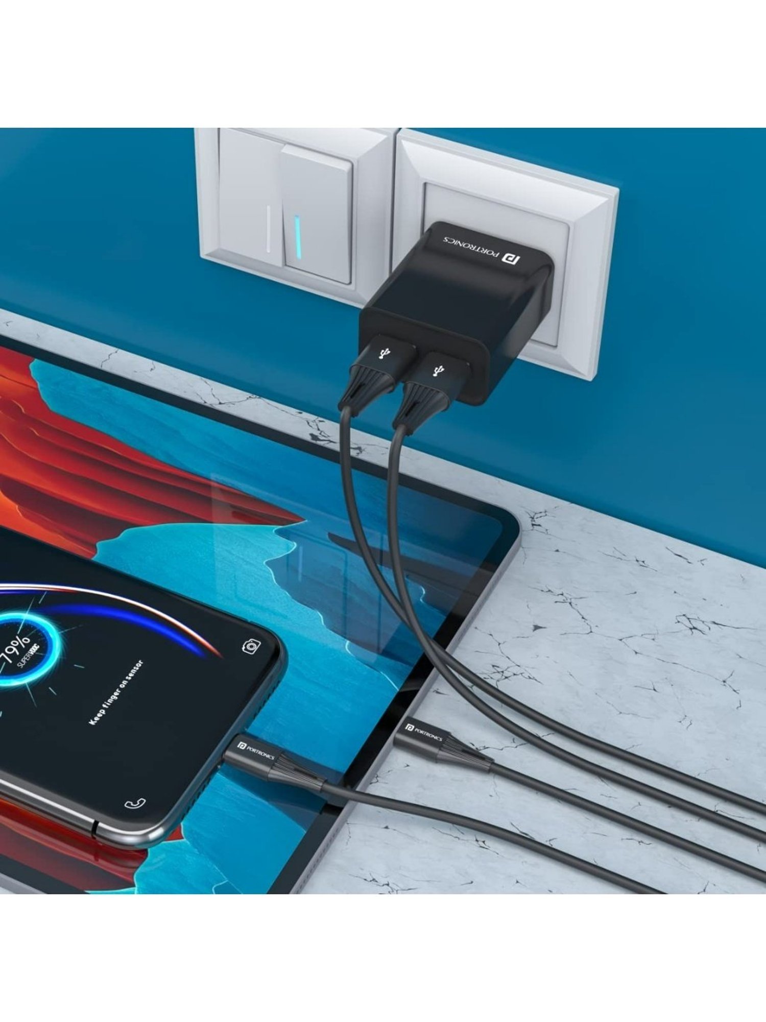 Portronics POR-1066 2.4A Dual USB Ports Charging adapter with 1M Micro Usb Cable (Black)