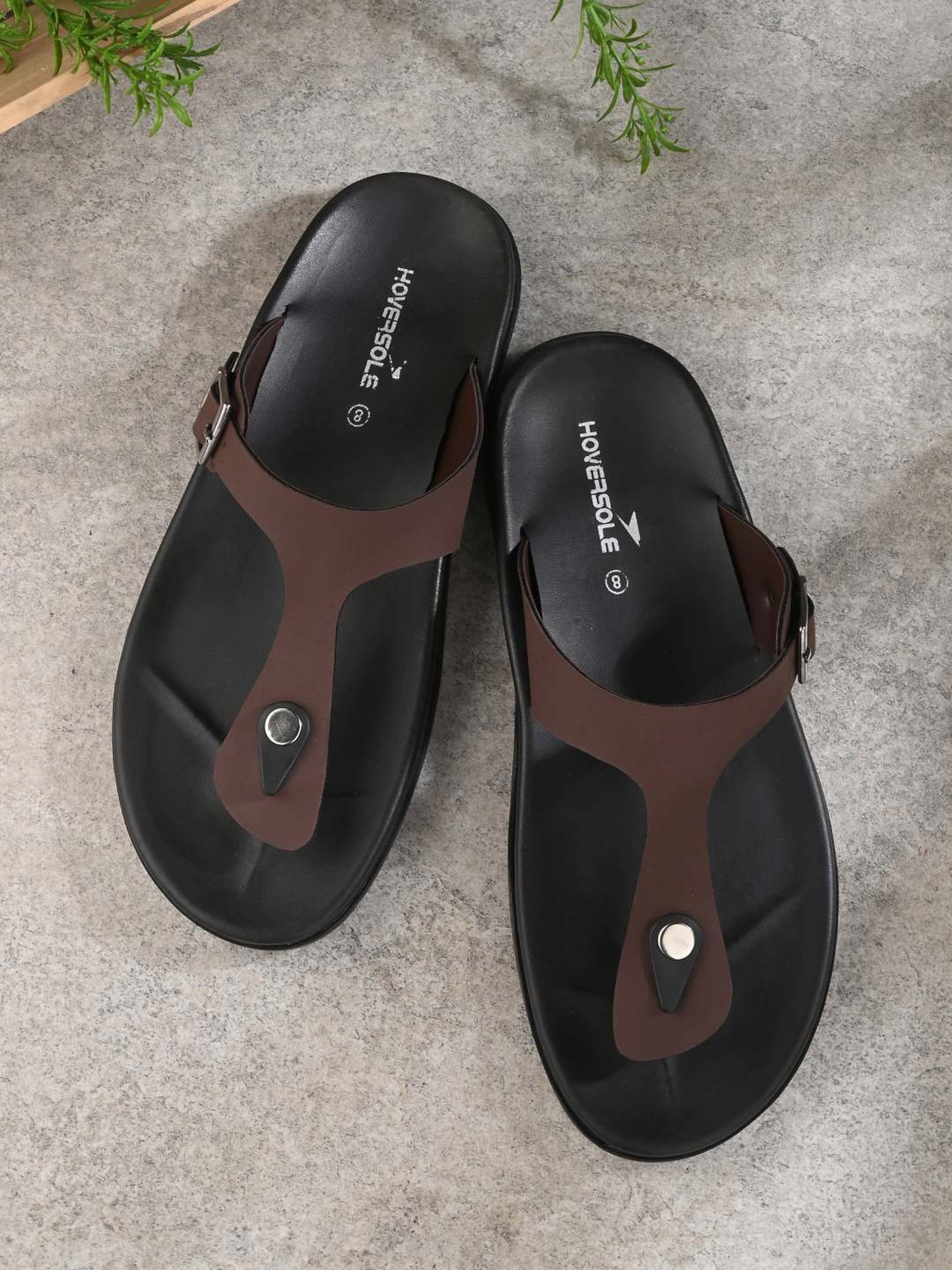 Hoversole Men's Brown T-Strap Sandals