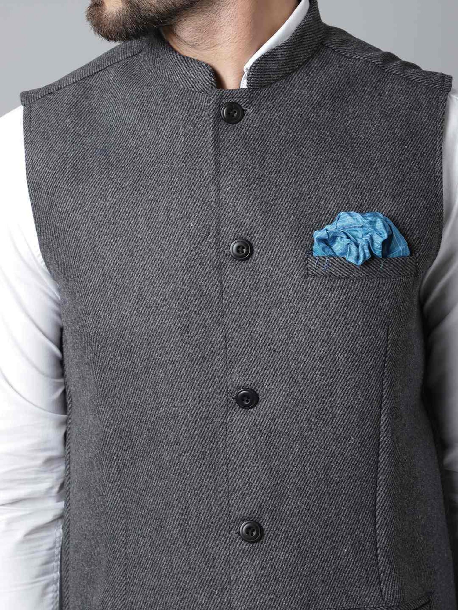 Even Grey Regular Fit Texture Nehru Jacket