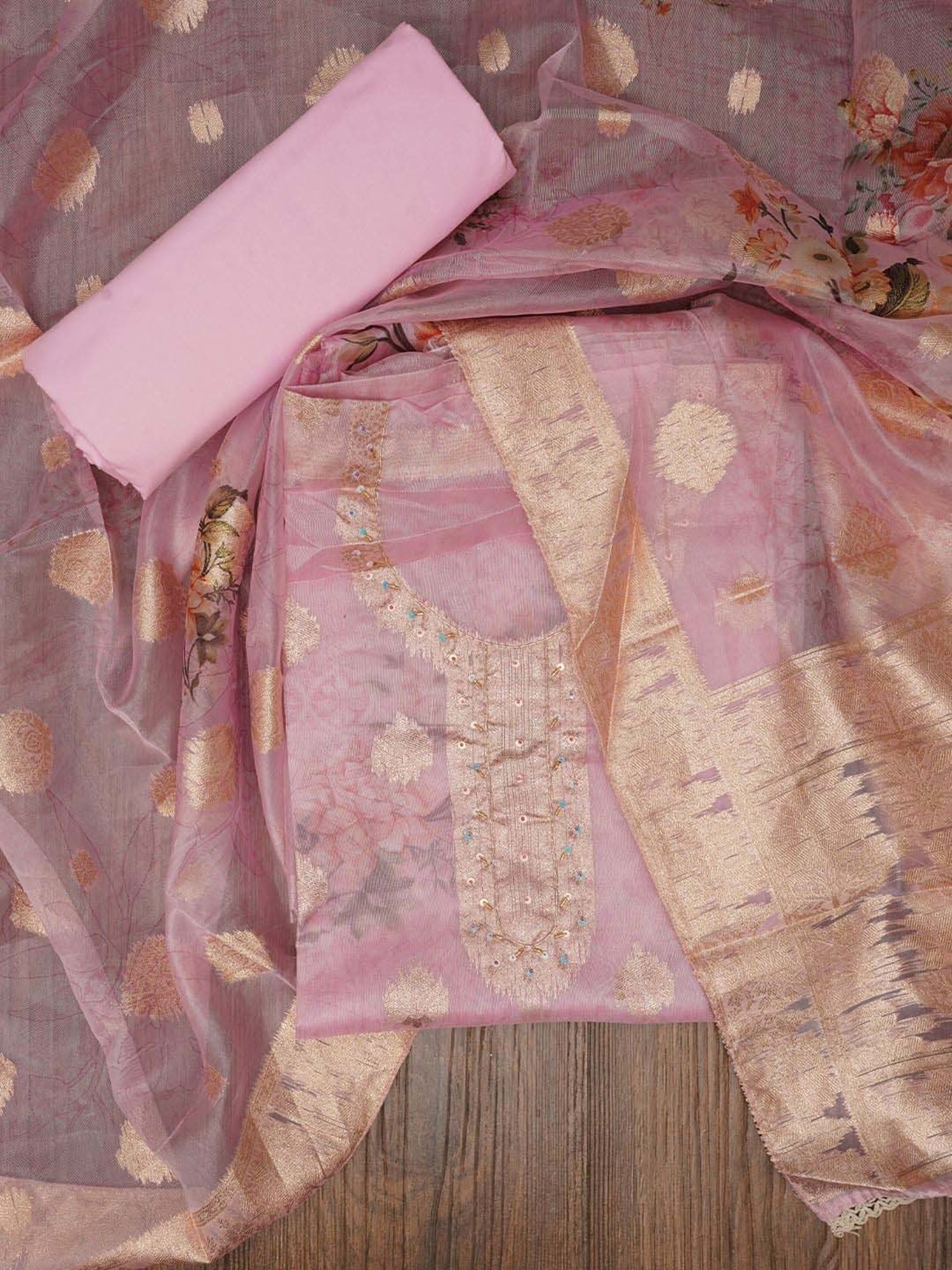 Jaipur Kurti Pink Woven Pattern Unstitched Dress Material