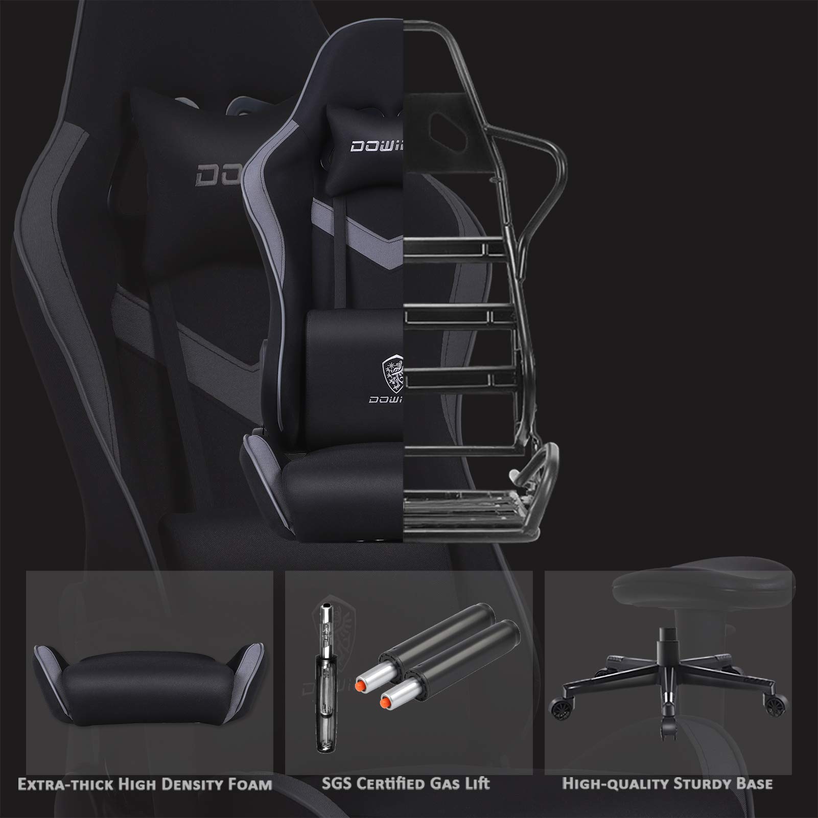 Dowinx Gaming Chair Breathable Fabric Office Chair with Massage Lumbar Support, High Back Ergonomic Comouter Chair Adjustable Swivel Task Chair with Footrest (Blue)