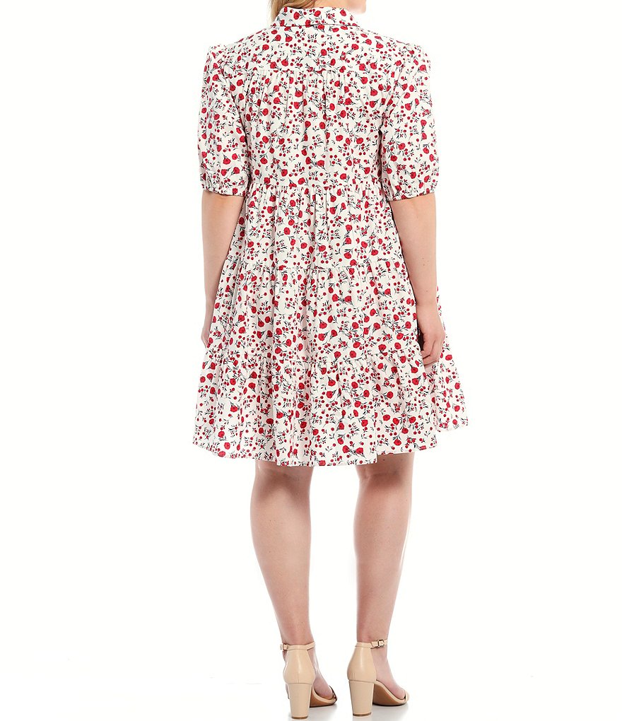 Eliza J Plus Size Point Collar Neck Short Sleeve Babydoll Ditzy Floral Tiered Shirtdress