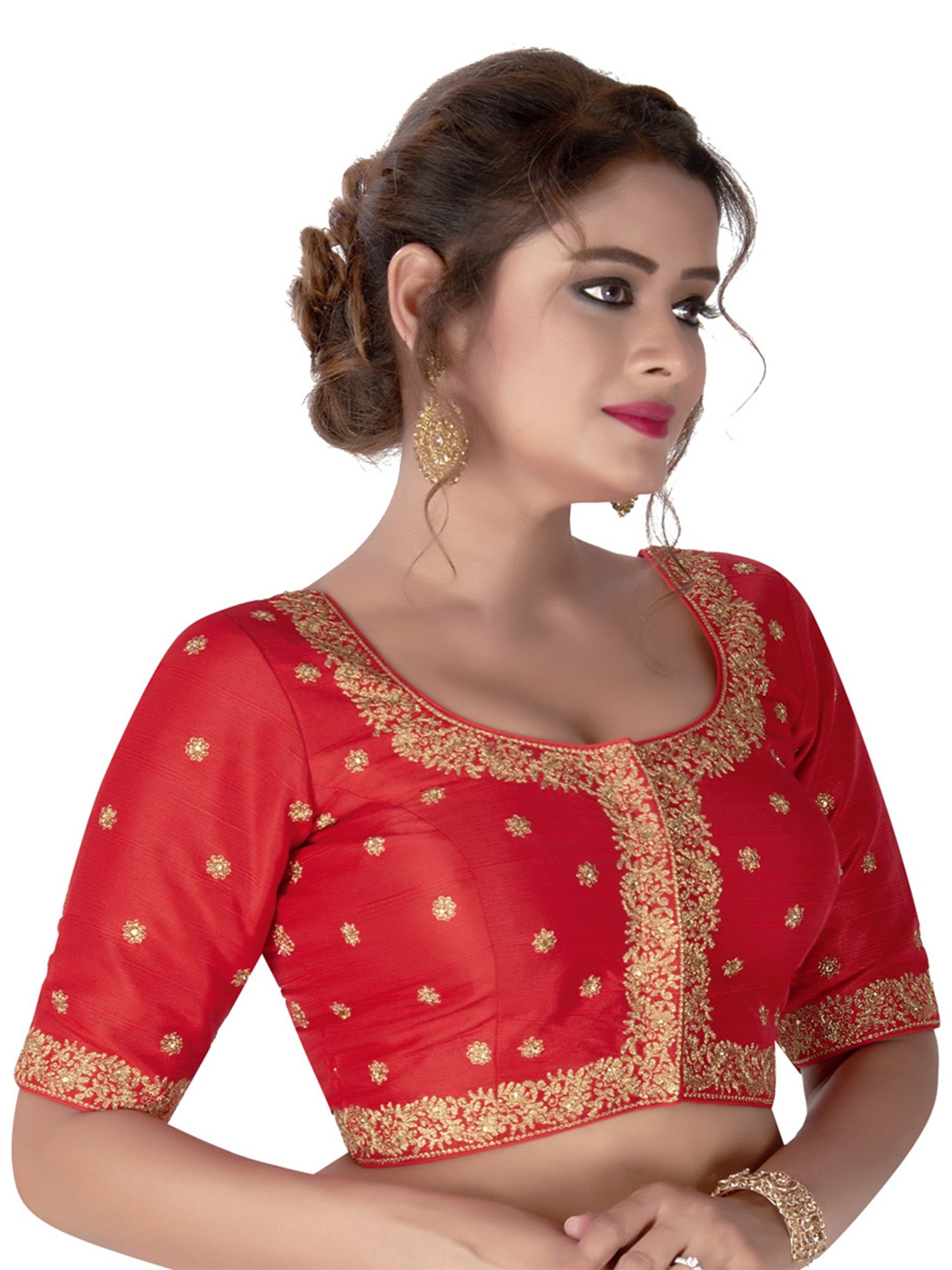 Salwar Studio Red Mulberry Silk Embroidered Blouse