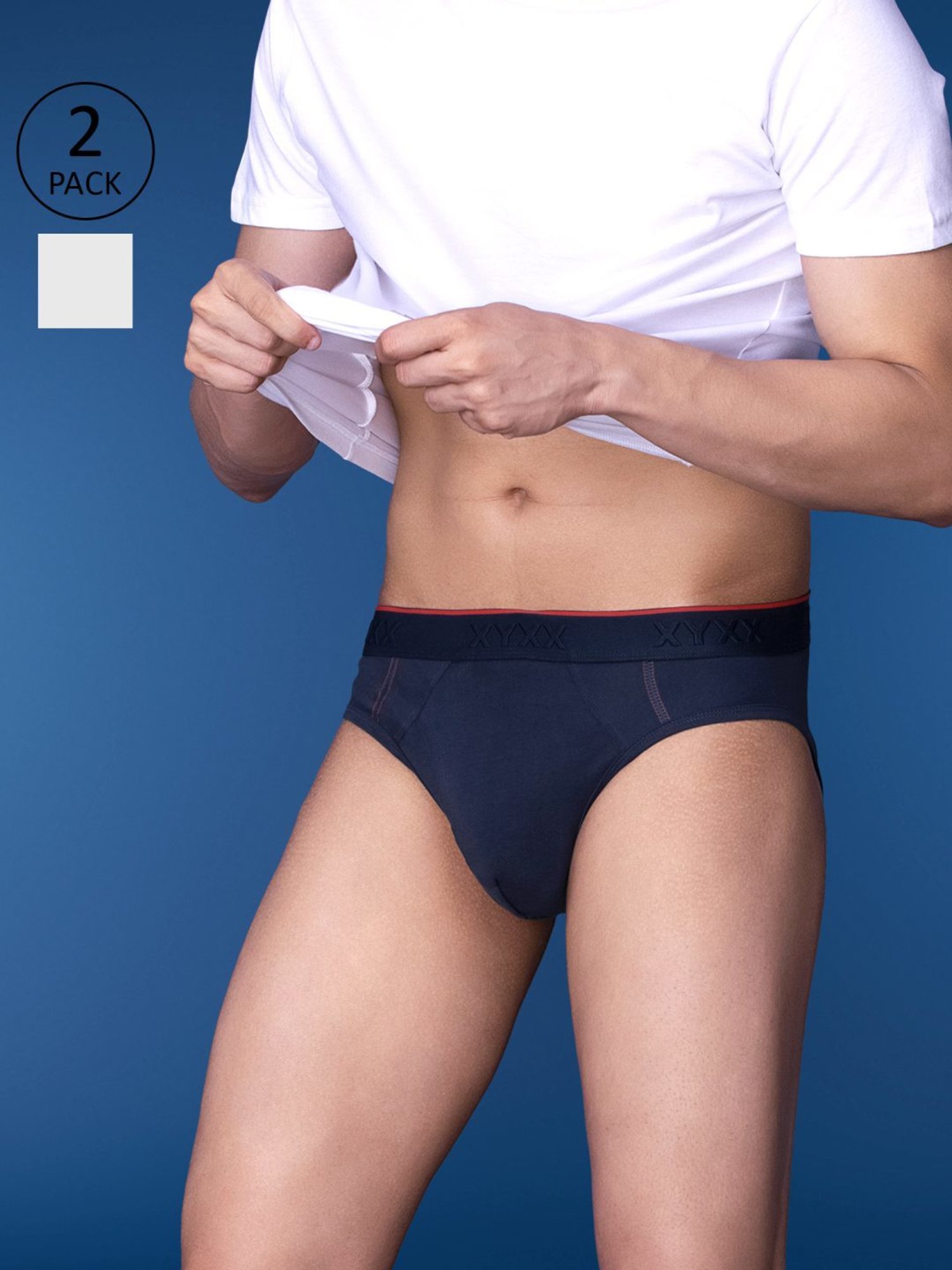 XYXX Midnight Blue & Polar White Cotton Regular Fit Briefs - Pack Of 2
