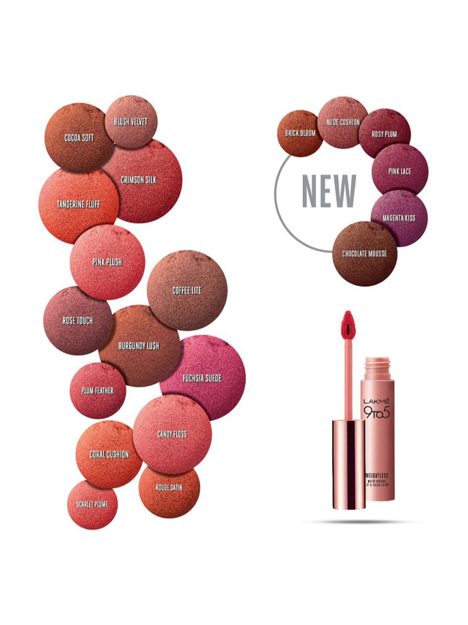 Lakme 9 to 5 Weightless Matte Mousse Lip & Cheek Color Crimson Silk 9 gm