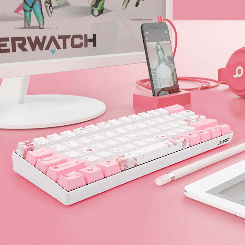 A-jazz AK61 Bluetooth Wireless and  USB Wired Dual Connectivity Mechanical Gaming Keyboard, Durable ABSKeycaps, White Backlit -Blue Switch( White )