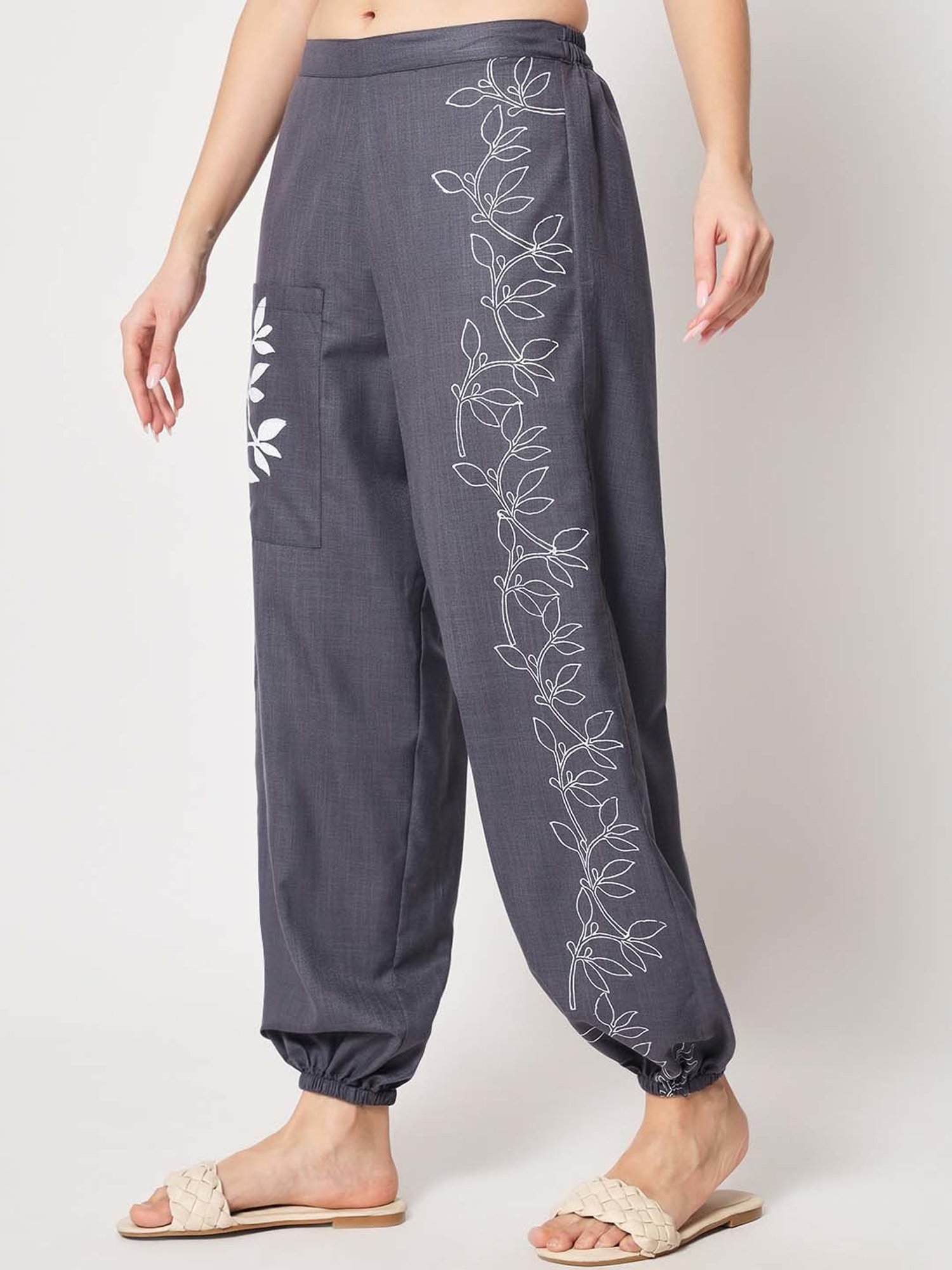 9rasa Grey Cotton Printed Trousers