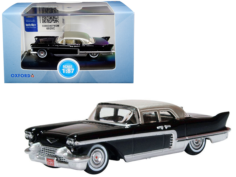 1961 Cadillac Sedan DeVille Ebony Black with White Interior 1/87 (HO) Scale Diecast Model Car by Oxford Diecast