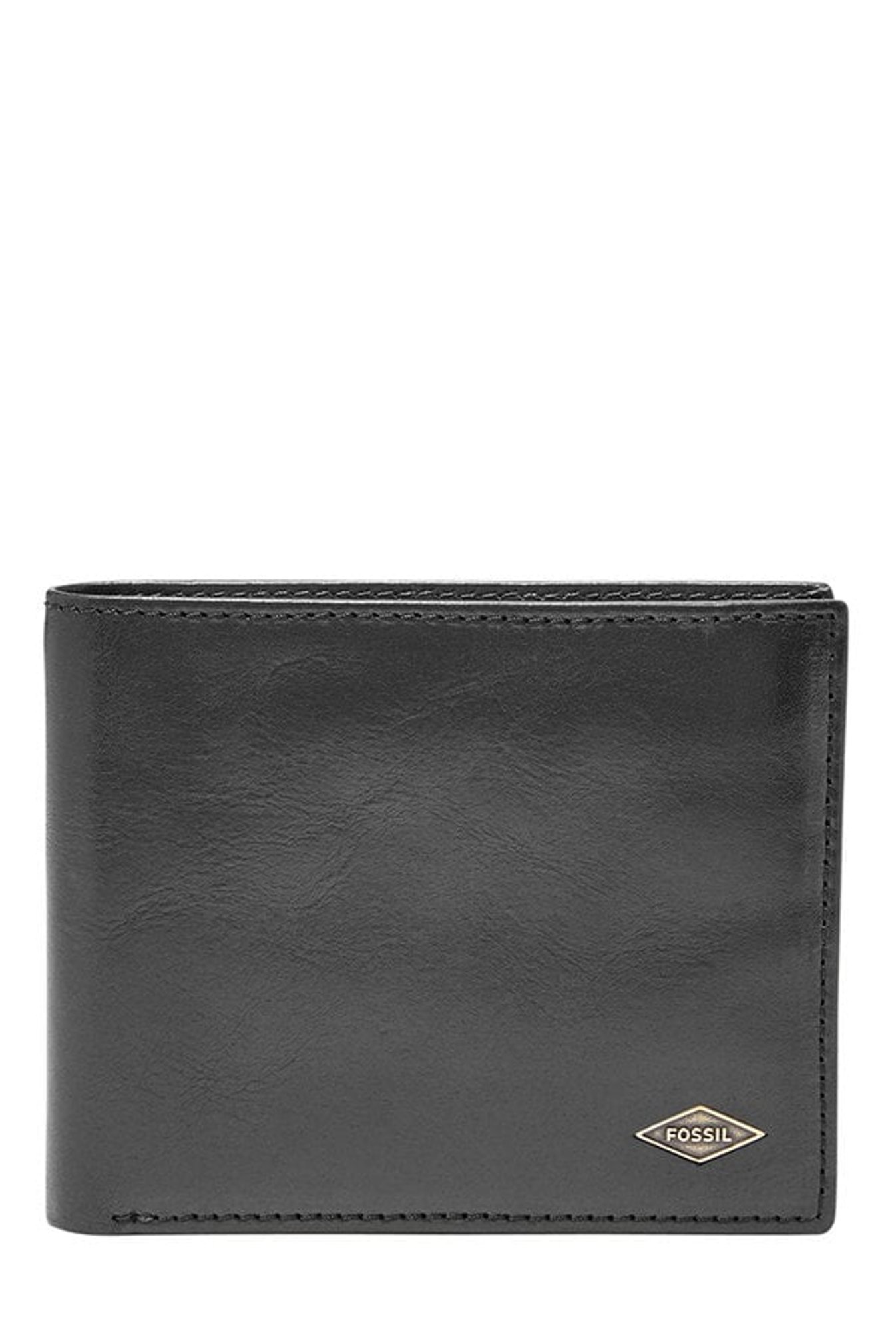 Fossil Black Solid Leather Bi-Fold Wallet