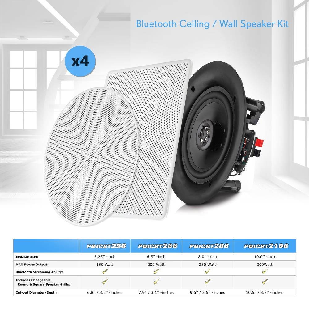 Pyle Audio 8 Inch 2 Way 250W Flush Mount Bluetooth Ceiling Wall Speakers, 4 Pack